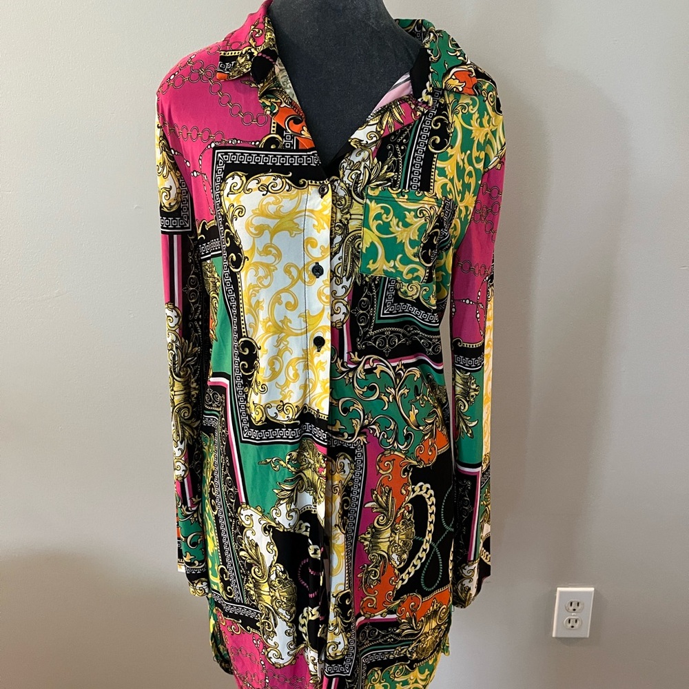 Jolie Gray and Yellow Patterned Shirt dress